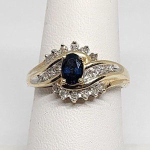 10K YELLOW GOLD BLUE & WHITE SAPPHIRE  RING SIZE 6